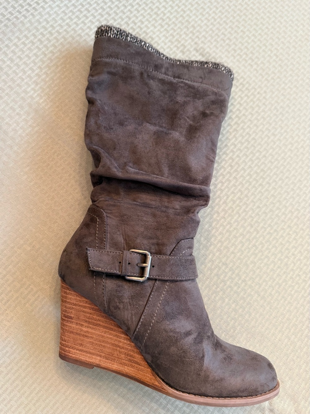 Report Dark Grey Suede Slouch Wedge Boots with Buckle